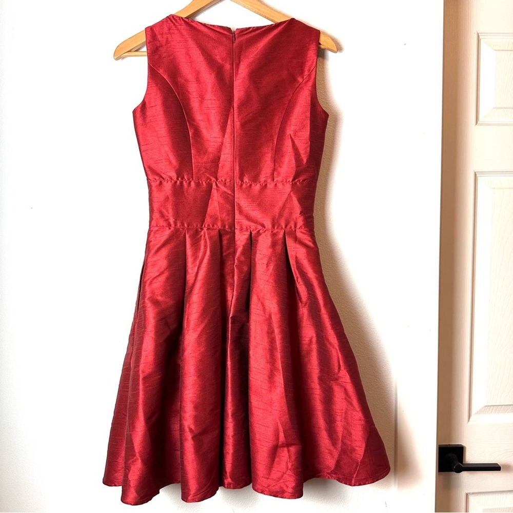Eshakti Custom Red Satin V Neck Dress sz S - Picture 6 of 10